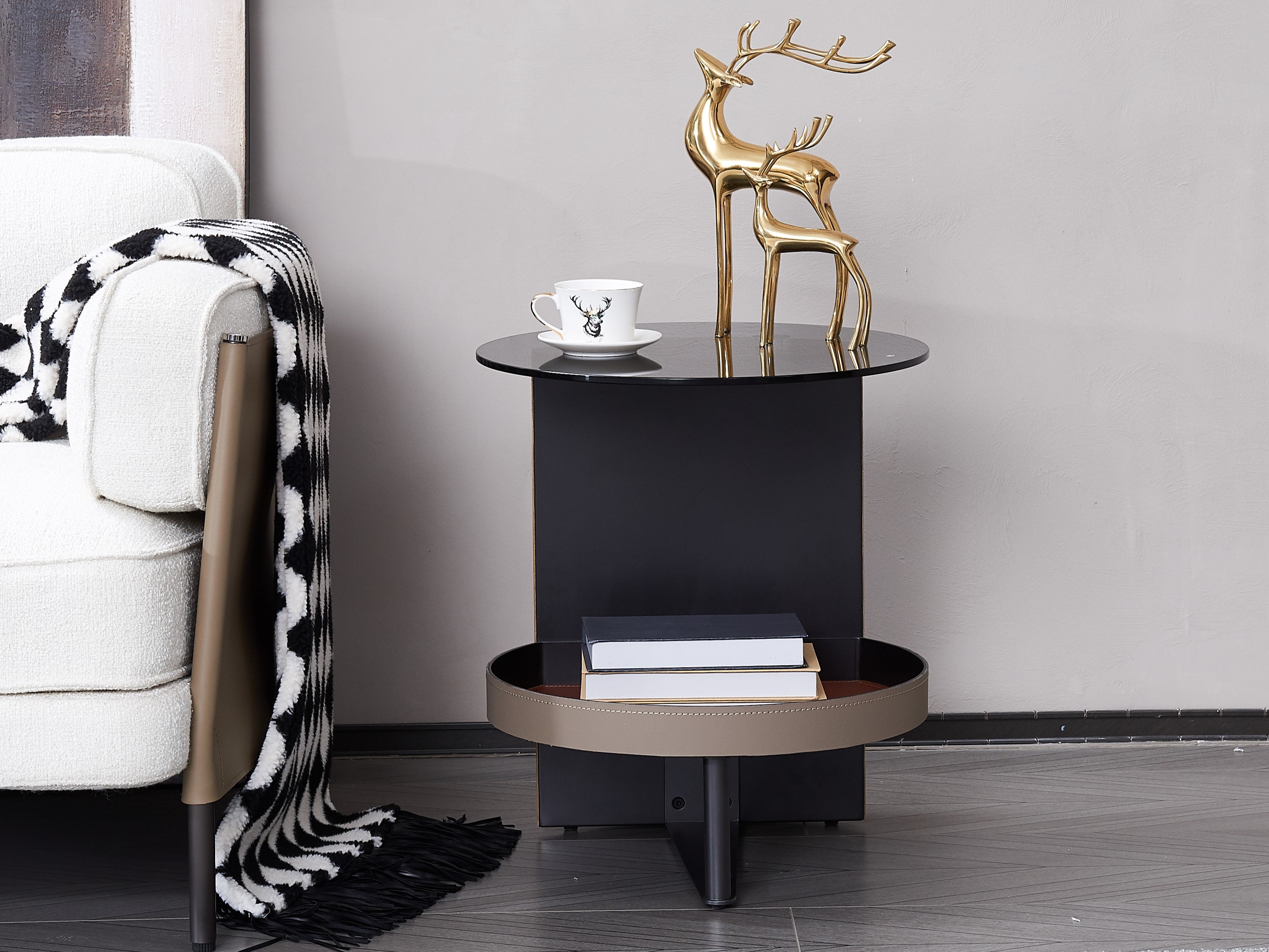 Side Table - Leather Shelf