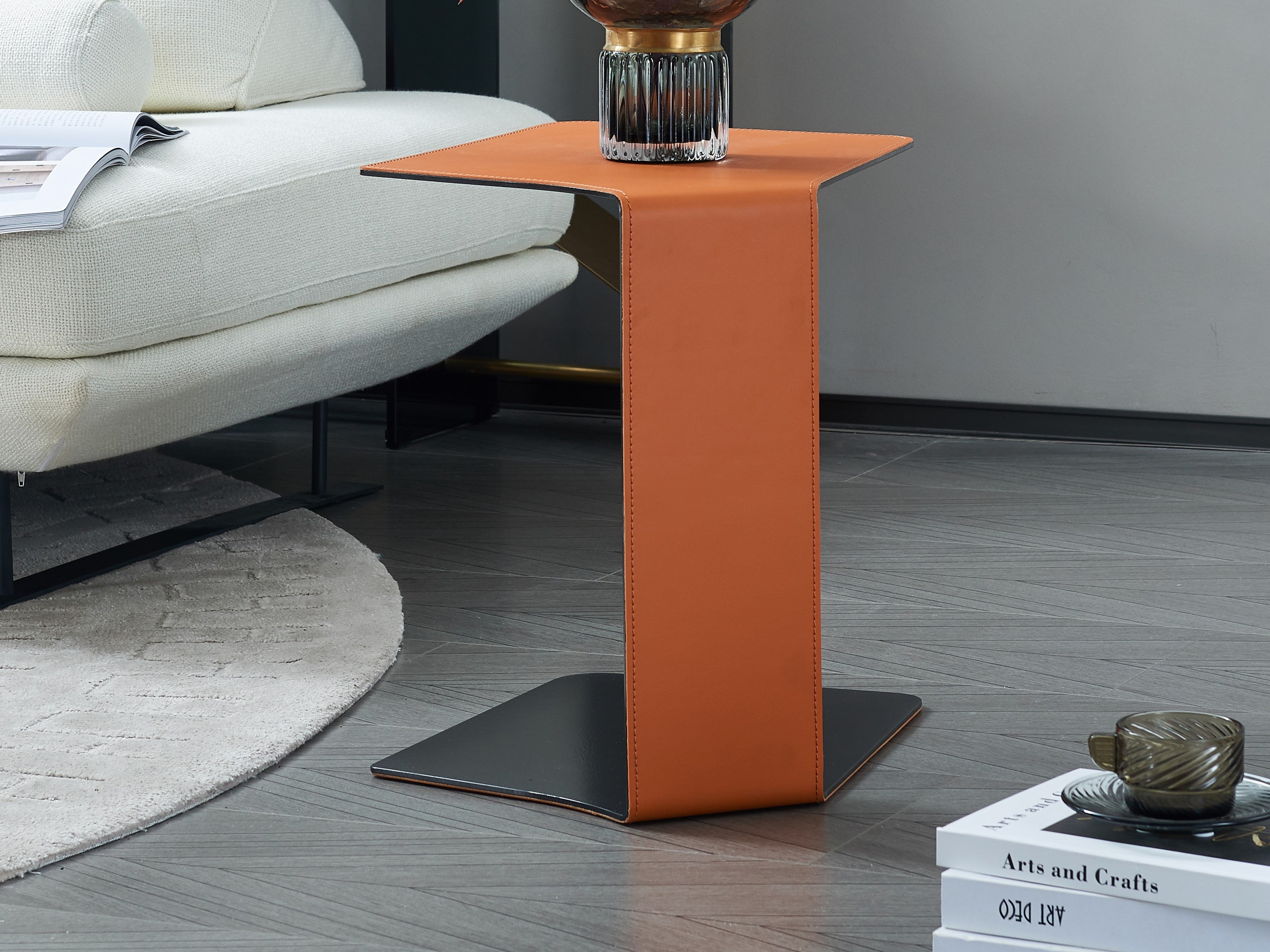 Side Table - Orange Leather